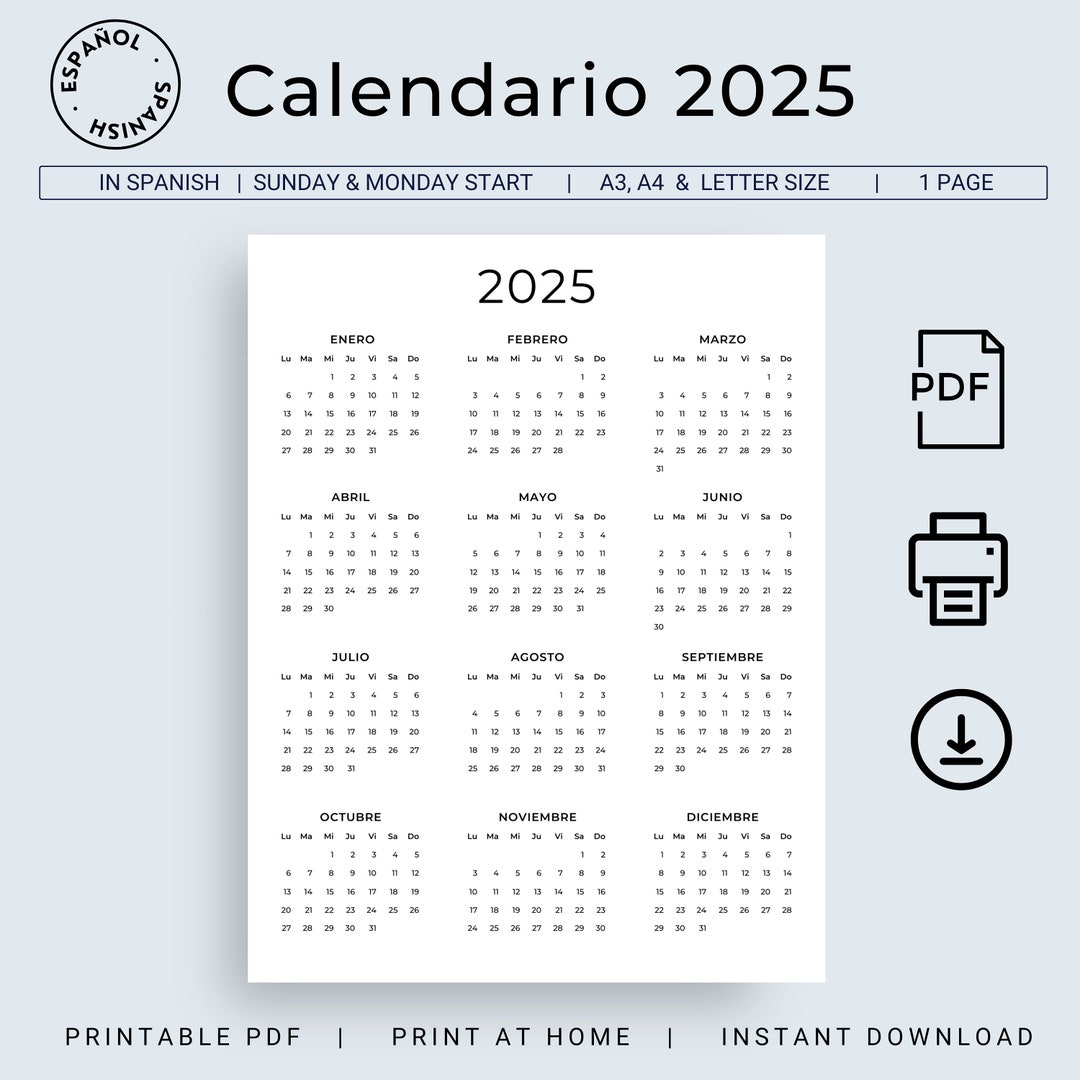 Calendario 2025 Calendario En Español Anual 2025 Calendario De Pared ...