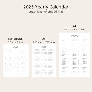 2025 Yearly Calendar 2025 Annual Calendar Printable 2025 Calendar ...