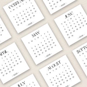 Mini calendário 2025 3x3 para impressão, cartão de calendário 2025 em PDF, calendário moderno e planejador pequeno, 3"x3", encarte para diário de início de domingo e segunda-feira