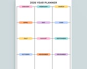 2026 Year Planner 2026 Year at a Glance Printable PDF Wall Planner Portrait Color Yearly Planning Key Event To Do A3 A4 Letter Size 11x17 in