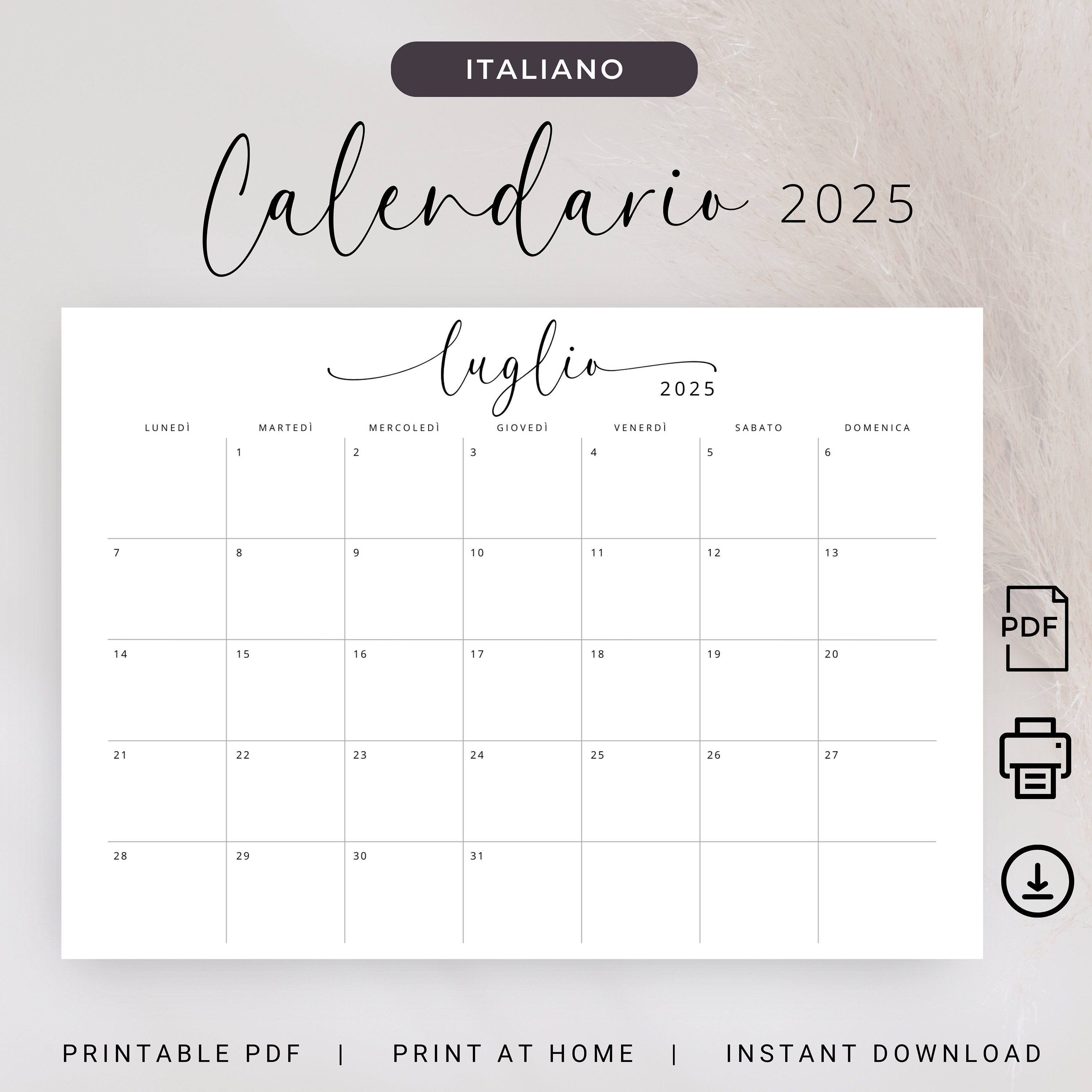 2025 Calendario in Italiano 2025 Calendario Stampabile 2025 Agenda Italian Calendar 2025 Monthly