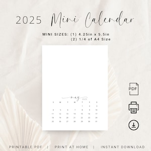 2025 Minikalender 2025 Kleiner Kalender Vertikaler Monatskalender 2025 DIY-Kalender DRUCKBARE PDF 4,25 Zoll x 5,5 Zoll Miniplaner 1/4 von A4 Größe Elegant