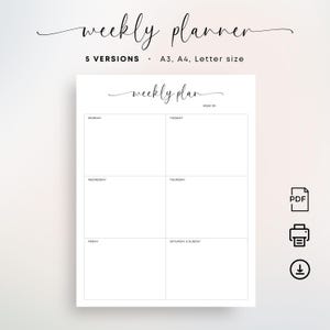 Planificador semanal imprimible Lista de tareas pendientes Vertical Lista de tareas pendientes diaria elegante Planificador diario sin fecha Lista de tareas pendientes minimalista Planificador de escritorio A3 A4 Carta
