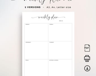 Weekly Planner Printable To Do List Vertical Elegant Daily To Do List Undated Daily Planner Minimalist To Do List Desk Planner A3 A4 Letter