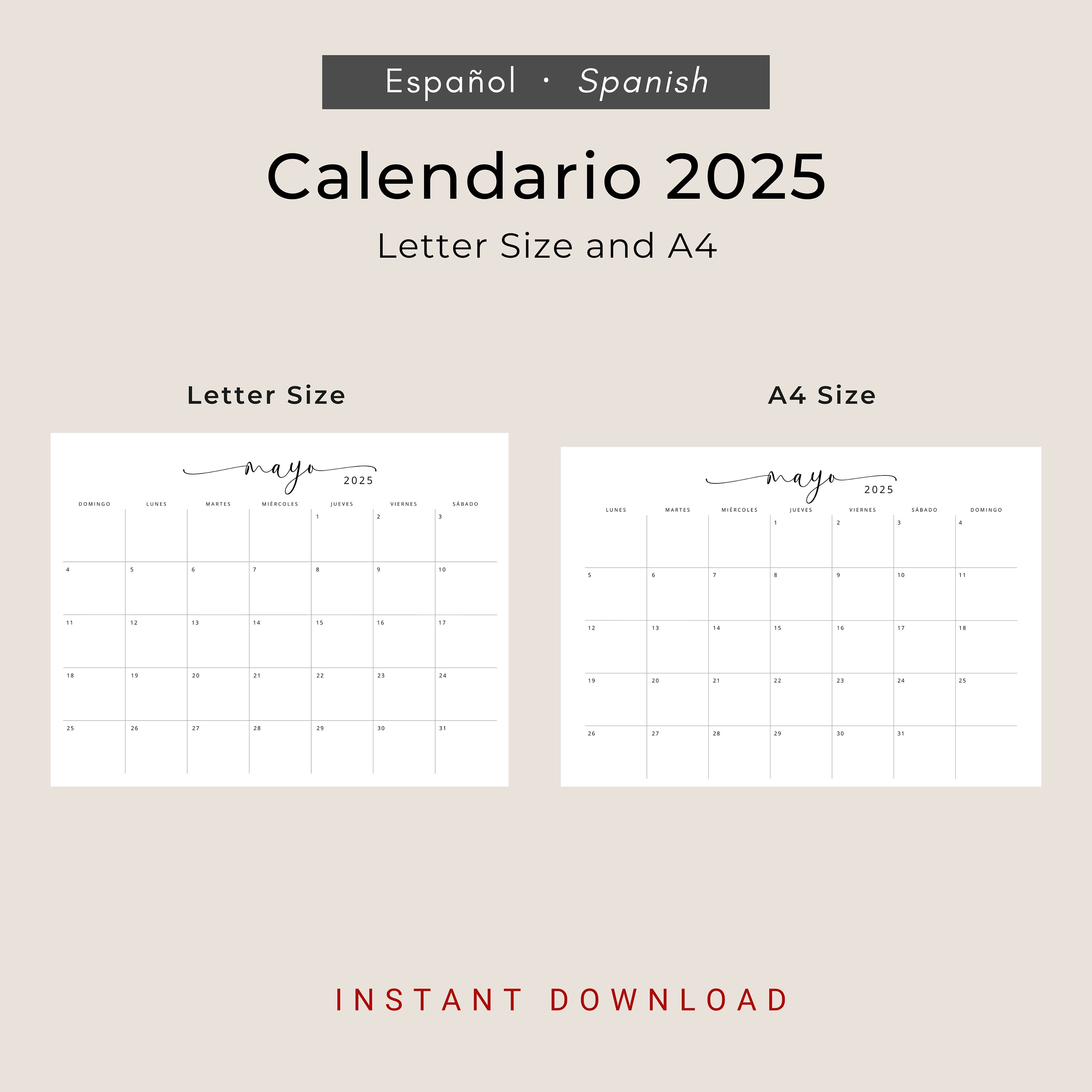 2025 Calendario 2025 Calendario Mensual Imprimible 2025 Elegante
