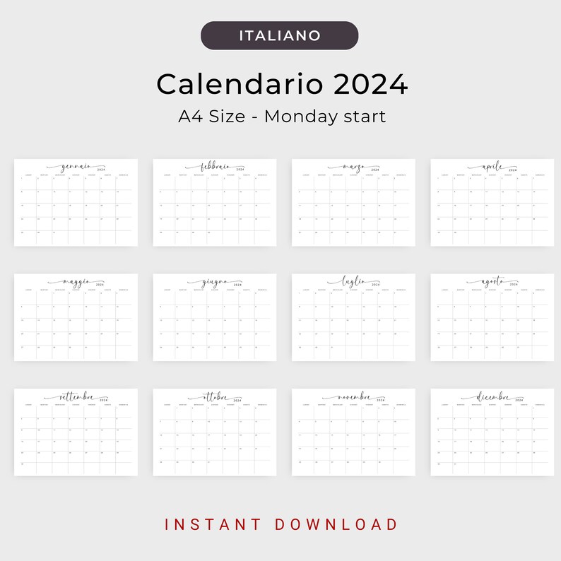 Calendario 2024 2025 Calendari in Italiano Stampabile 2024 2025 Italian Monthly Calendar