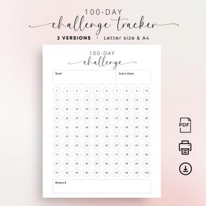 100-Day Challenge Tracker Printable Goal Tracker Habit Tracker Weight Loss Challenge Personal Growth Challenge Elegant Daily Task Tracker