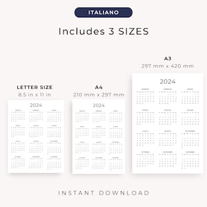 Calendario 2024 Calendario Annuale 2024 Calendario in Italiano 2024 PRINTABLE Italian Calendar 2024 Portrait A3 A4 Letter Wall Calendar PDF