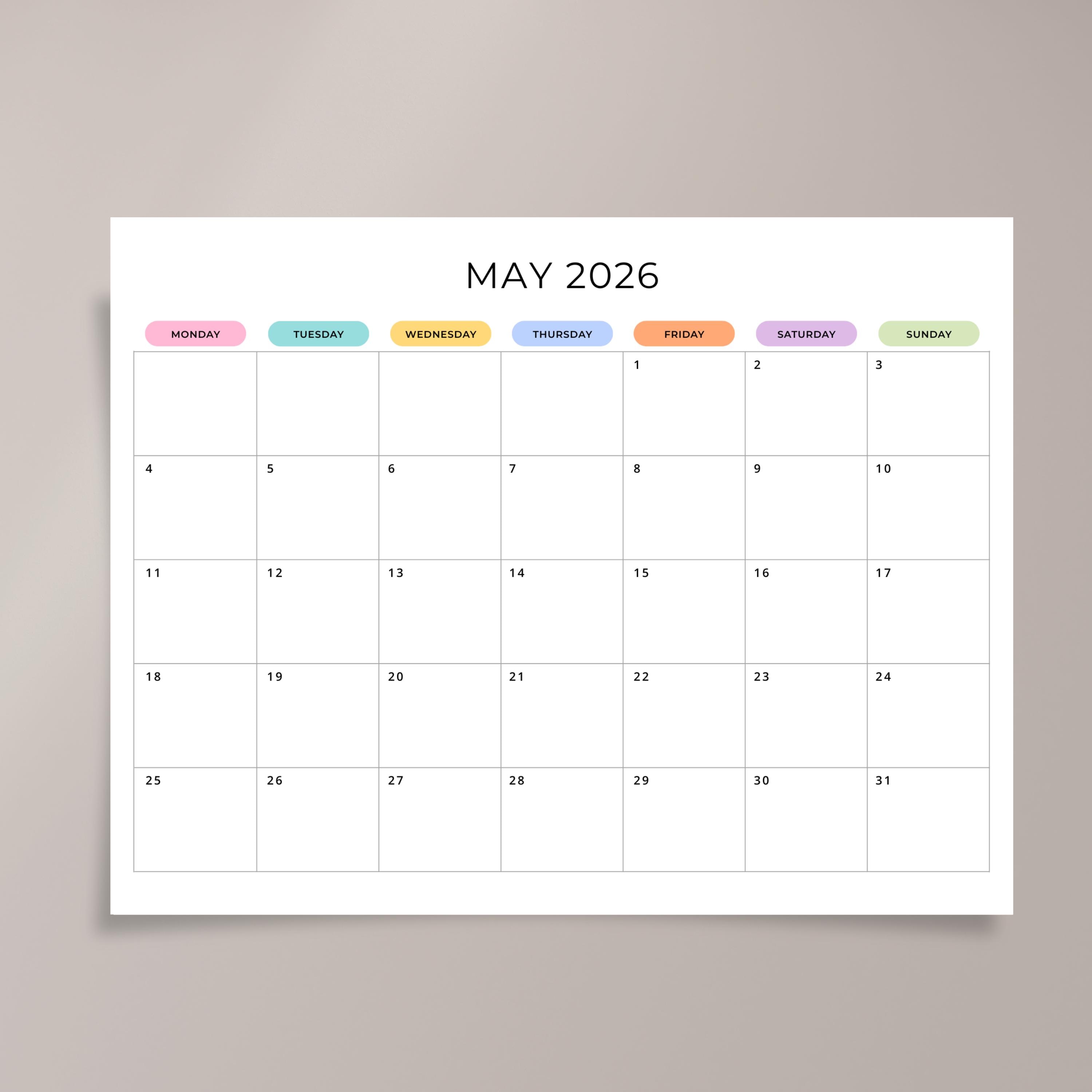 2026 Monthly Calendar PRINTABLE PDF 2026 Monthly Planner Landscape