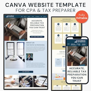 Può includere: Un modello di sito web per un'attività di CPA e preparatore fiscale. Il modello presenta uno schema di colori blu e bianco con un design professionale. Il sito web include sezioni su di noi, i servizi e le informazioni di contatto. Il modello è completamente modificabile e può essere personalizzato per soddisfare le esigenze di qualsiasi CPA o preparatore fiscale.