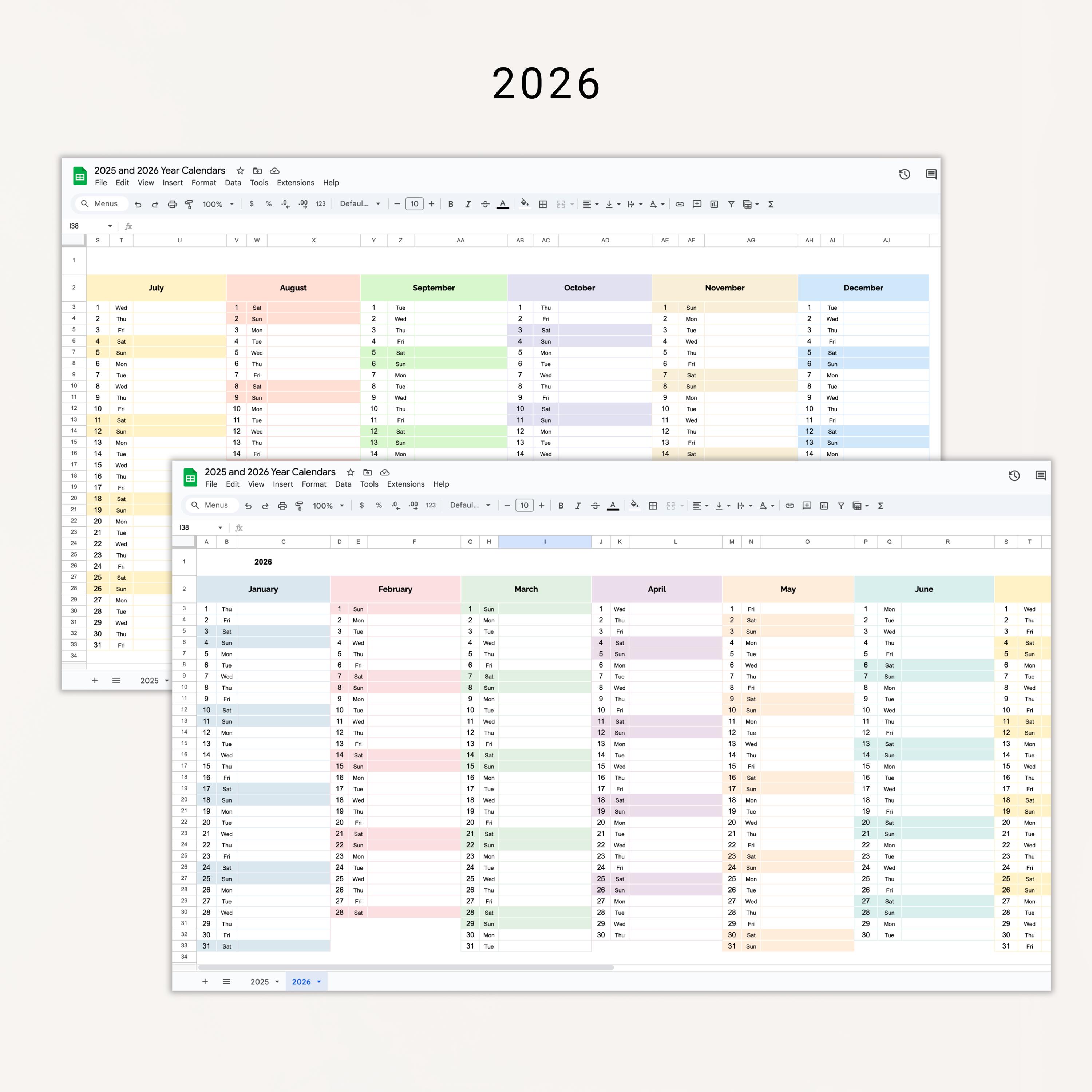 2025 2026 Year Calendar Google Sheets Template 2025 & 2026 Editable ...