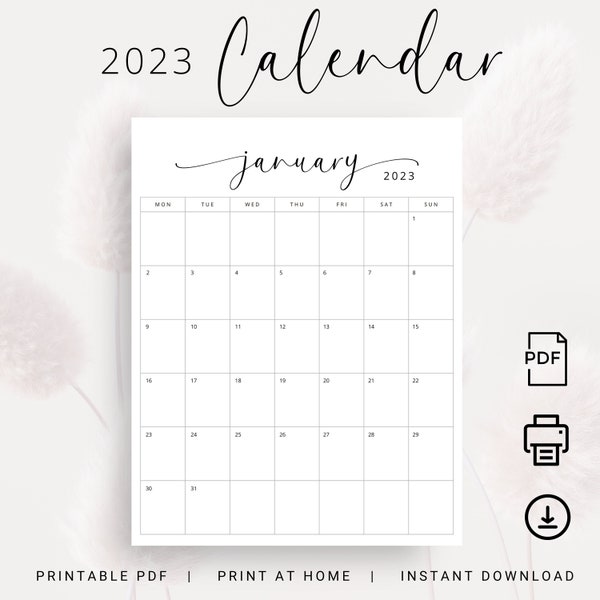 2023 Calendar 2023 Monthly Planner Vertical Print at Home Wall Calendar 2023 Elegant Monthly Calendar A3 Letter Size Sunday & Monday Start