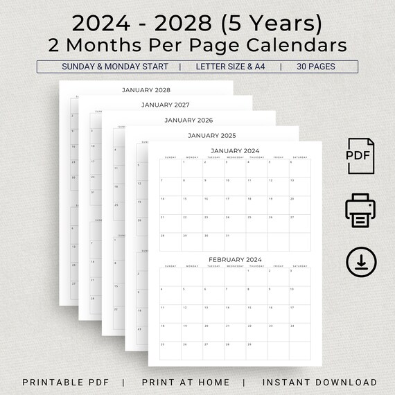 2024 Calendario 2024 Calendario En Español 2024 Two Months per Page Spanish  Calendar 2024 Monthly Planner Minimal Calendar A4 Letter Size 