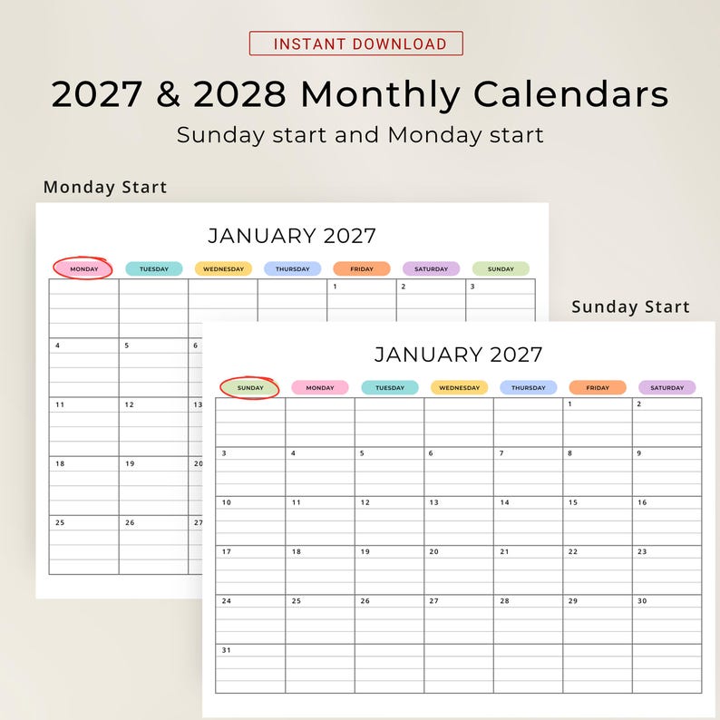 2027 2028 Monthly Calendar With Lines PRINTABLE PDF 2027-2028 Planner ...