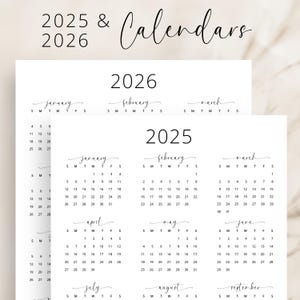 Calendario anual 2025 2026 Calendario 2025-2026 Imprimible Vertical Calendario de pared 2025 2026 Elegante A3 A4 Carta Trabajo Hogar Calendario PDF Elegante