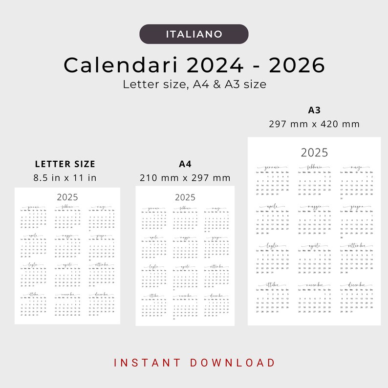 2024 2025 2026 Calendari 2024 2025 2026 Calendario Italiano Annuale 3