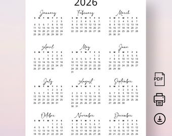 Jaarkalender 2026 2026 kalender staand zacht minimalistische wandkalender verticale afdrukbare pdf A3 A4 Letter-formaat bureaukalender planner