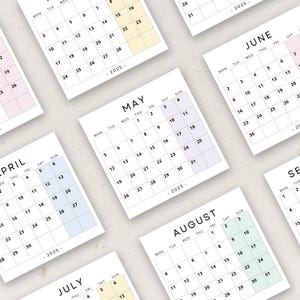 Mini calendario 2025 en caja PDF 3x3 2025, planificador pequeño en colores pastel imprimible para diario, manualidades, inserto de planificador, scrapbooking, tablero de visión