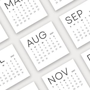 2027 Minikalender 7,5 x 7,5 cm Liten gör-det-själv-kalender 2027 Fyrkantig kalender Utskrivbar minimalistisk hantverkskalender Söndag och måndag startar