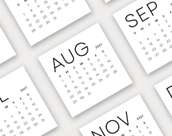 2027 Mini Calendar 3x3 Inch 2027 Small DIY Calendar 2027 Square Calendar Printable Minimalist Crafter Calendar Card Sunday & Monday Start