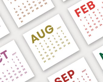 2027 Mini Calendar 3x3 Inch 2027 Small DIY Calendar Minimalist 2027 Square Calendar Printable Calendar Card for Craft Junk Journal Insert