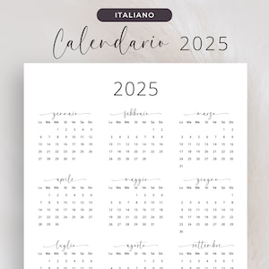 Calendario 2025 Calendario Italiano Annuale 2025 Calendario en italiano Retrato Calendario en italiano 2025 IMPRIMIBLE Italia A3 A4 Tamaño carta