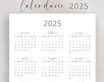 Calendario 2025 Calendario Italiano Annuale 2025 Calendario in Italiano Portrait Calendar in Italian 2025 PRINTABLE Italy A3 A4 Letter Size