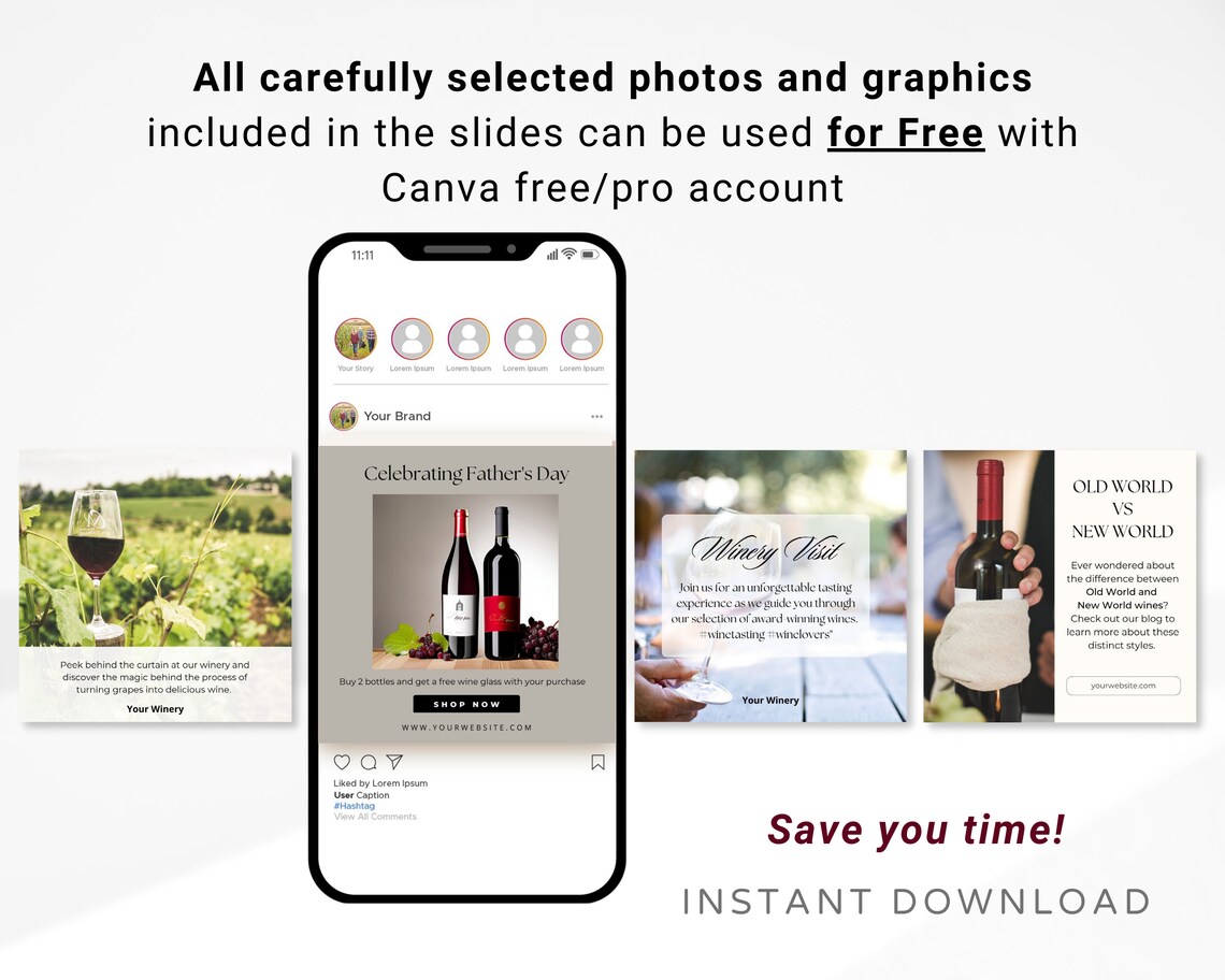 30 Wine & Winery Instagram Post Canva Template Winery Social Media ...
