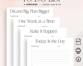 To Do List PRINTABLE PDF Inspirational Daily To Do List Weekly To Do Monthly Planner Goal Setting Stylish Planner A4 Letter Task Tracker