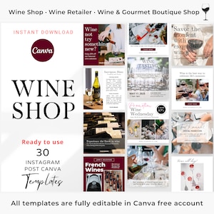 30 Wine Shop Instagram Canva Template Winery Social Media Template Wine Retailer Promote Wine Distributor Wine Online Shop Bodega Marketing