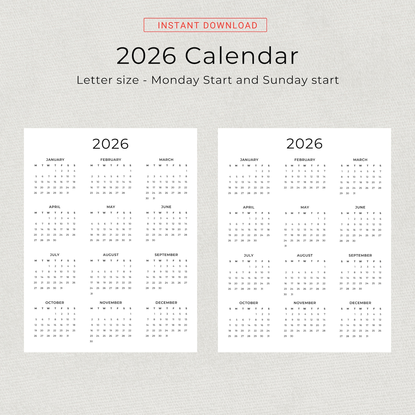 2026 calendar 2026 yearly calendar printable 2026 wall calendar 2026