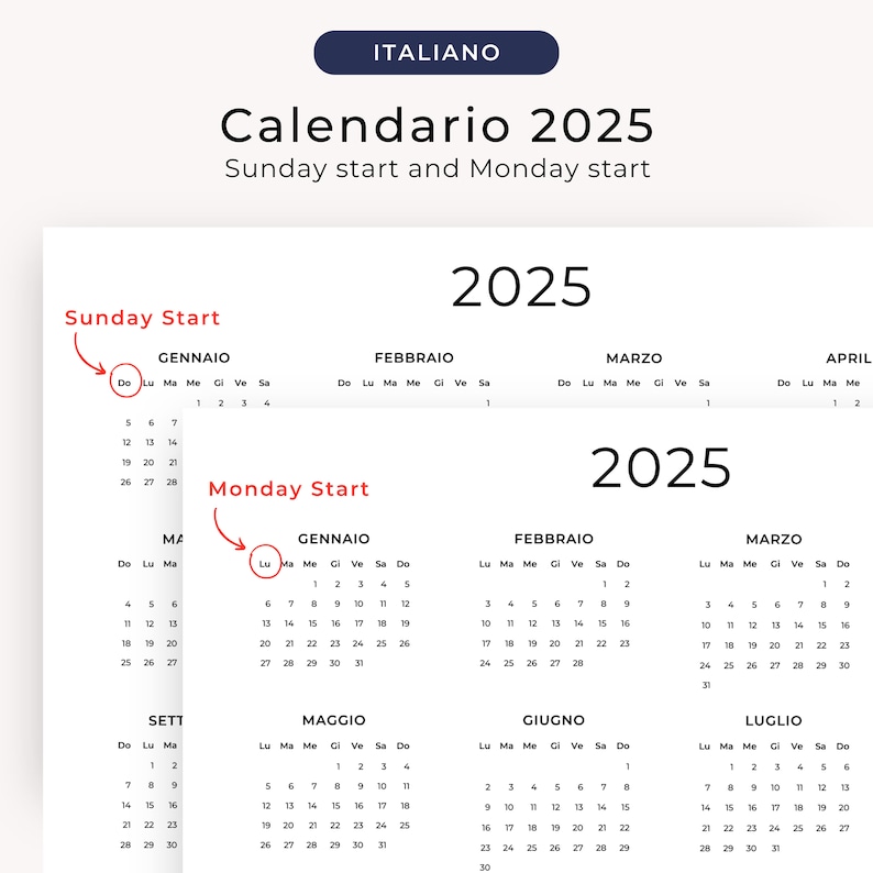 Calendario 2025 Calendario Annuale 2025 Calendario in Italiano 2024