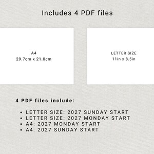 2027 Monthly Calendar 2027 Minimal Monthly Planner Landscape Sunday & Monday Start A4 and Letter Size 2027 Calendar Print At Home PDF