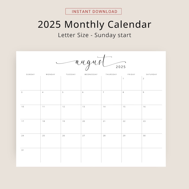 2025 Calendar 2025 Monthly Planner Landscape Elegant Monthly Calendar