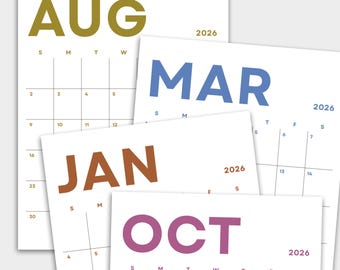 Minimalist 2026 Calendar 2026 Planner Portrait Printable PDF Wall Calendar Vertical Monthly Agenda A4 Letter Size Sunday & Monday Start