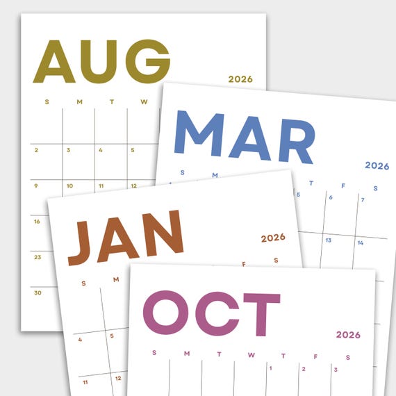Minimalist 2026 Calendar 2026 Planner Portrait Printable PDF Wall Calendar Vertical Monthly Agenda A4 Letter Size Sunday & Monday Start