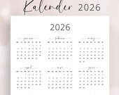 Kalender 2026 Kalender Deutsch Kalender zum Ausdrucken 2026 Deutschland in German 2026 Portrait PRINTABLE German Calendar 2026 Vertical PDF