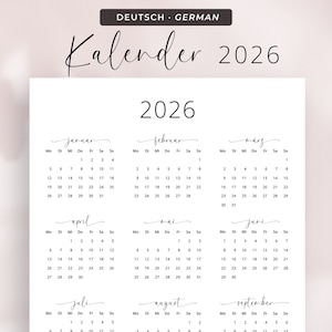 Kalender 2026 Kalender Deutsch Kalender zum Ausdrucken 2026 Deutschland in German 2026 Portrait PRINTABLE German Calendar 2026 Vertical PDF