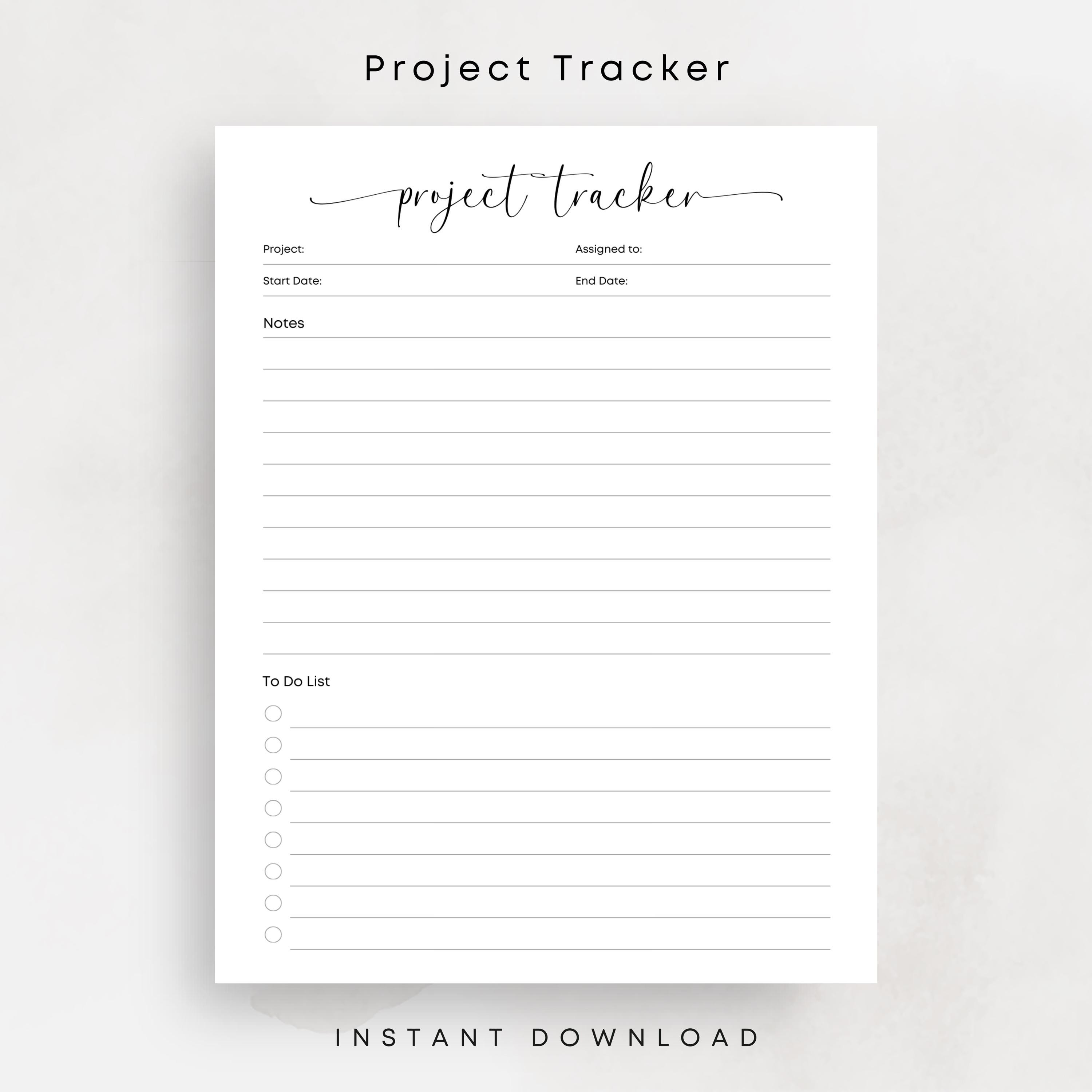 Project Tracker PRINTABLE PDF Minimalist Project Planning Work to Do ...