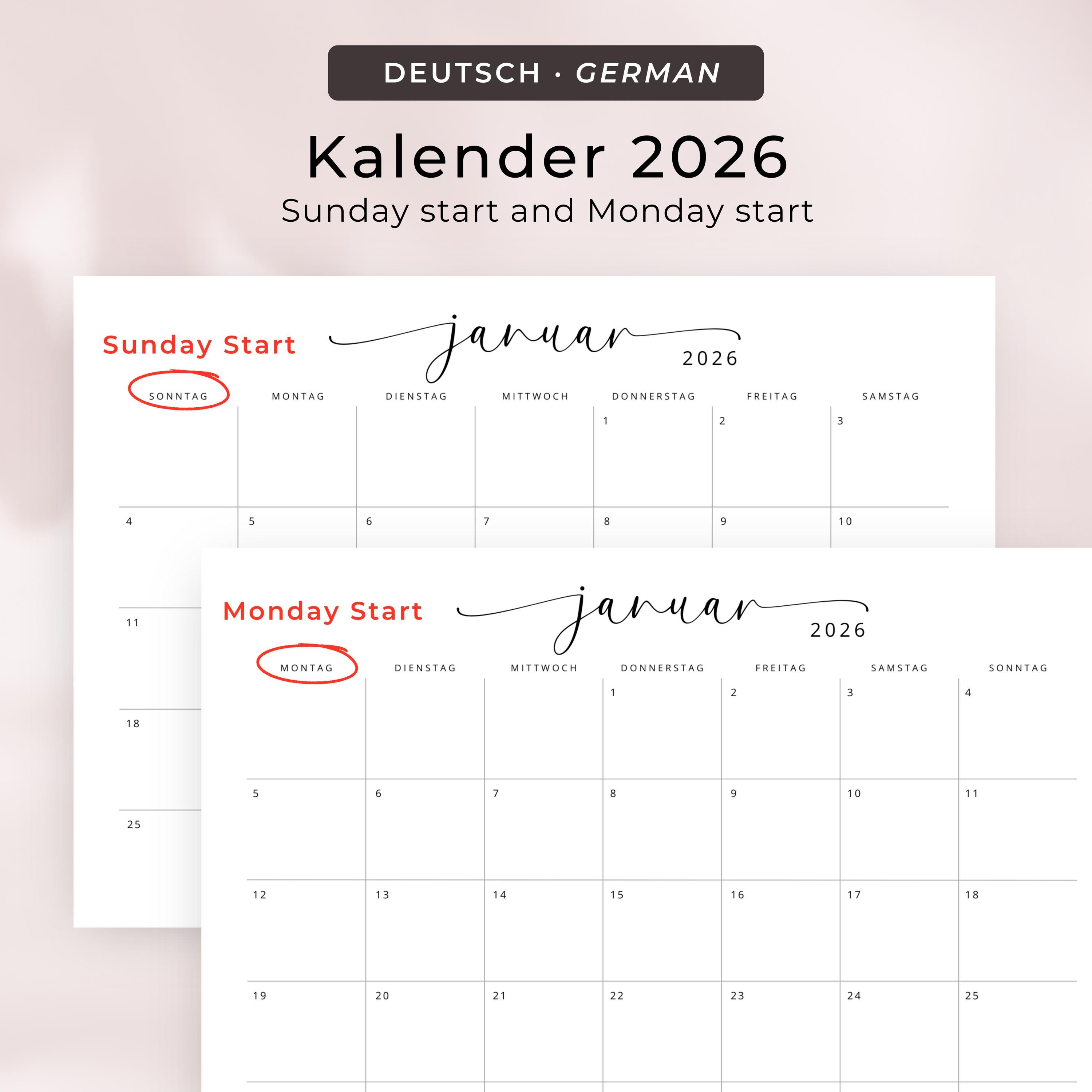 Kalender 2026 Kalender Deutsch Instant Download Printable 2026 Calendar