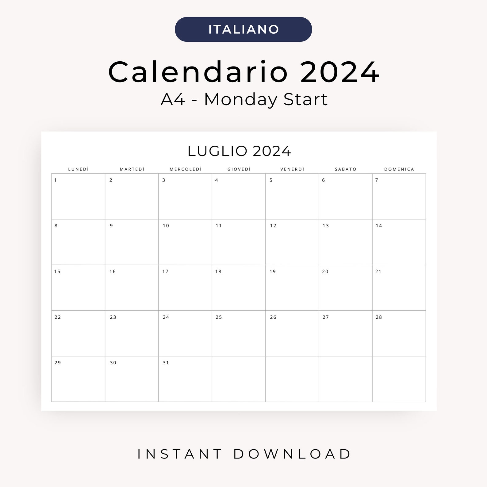 Calendario 2024 & 2025 Calendario in Italiano Stampabile 2024 2025