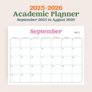 2025-2026 Academic Year Planner 2025 2026 Student Calendar September 2025 to August 2026 PRINTABLE PDF Colorful A3 A4 Letter Ledger 11x17