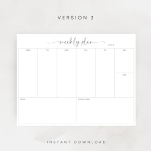 Weekly Planner Printable Minimalist Planner Landscape Elegant Undated Planner Weekly Notes Weekly To Do Planner A3 A4 Letter Weekly Schedule