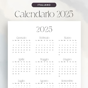 Calendario 2025 Calendario em Italiano Annuale 2025 Retrato Calendário em Italiano 2025 IMPRIMÍVEL Planner Itália A3 A4 Carta Download instantâneo