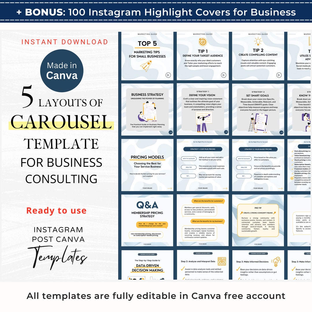 Instagram Carousel Post Template for Business Consulting Canva Template ...
