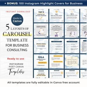 Instagram Carousel Post Template for Business Consulting Canva Template Seamless Carousel Template Social Media Slide Post IG Consultant