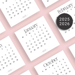 2025 2026 Mini Calendar Printable 2025-2026 Calendar Small 3x3 inch Square PRINTABLE Stylish Mini Desk Calendar Planner PDF Instant Download