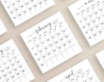 2027 Miniplaner 3 x 3 Zoll 2027 Minikalender 3x3 Monatsplaner Einlage Printable PDF Eleganter Miniplaner 2027 Kalenderkarte A4 US Letter