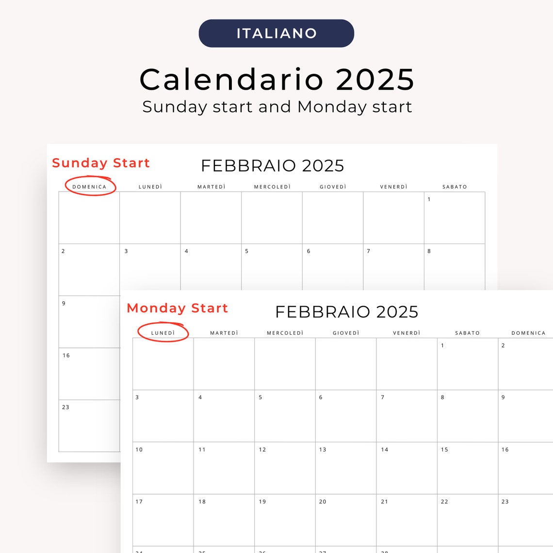 2025 Calendario 2025 Calendario in Italiano Stampabile 2025 Italian ...