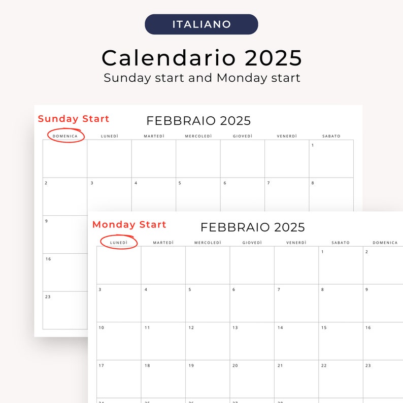 2025 Calendario 2025 Calendario in Italiano 2025 Stampabile Italian Calendar 2025 PDF Monthly Planner in Italian Monthly Calendar PRINTABLE